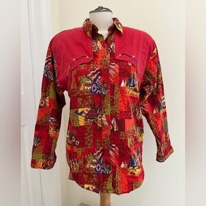 Panhandle Slim Teepee shirt Red  Aztec button front women’s size small